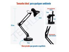 Luminaria De Mesa Articulável Techled Cor Preto - Techled